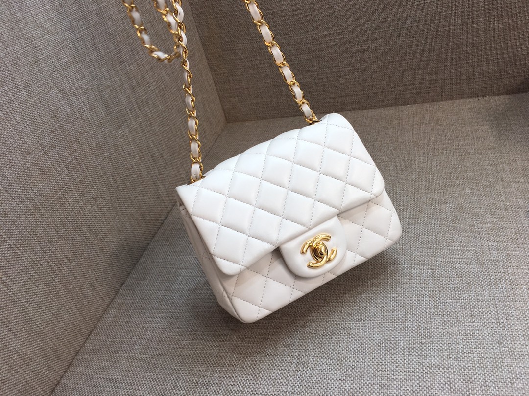 Mini Classic Flap Lambskin Bag A01115 White/Gold